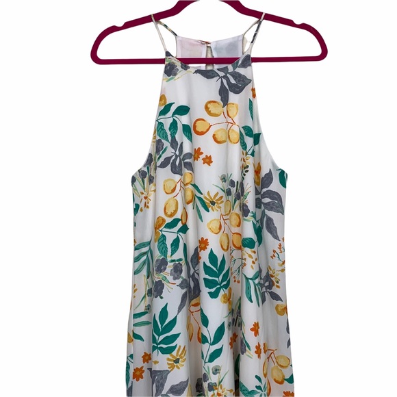 Everly High Neck Botanical Floral Lined Mini Dress - Picture 3 of 8